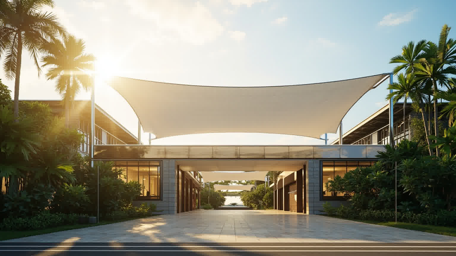 Canopy membrane hyperbolic paraboloid di carport rumah modern