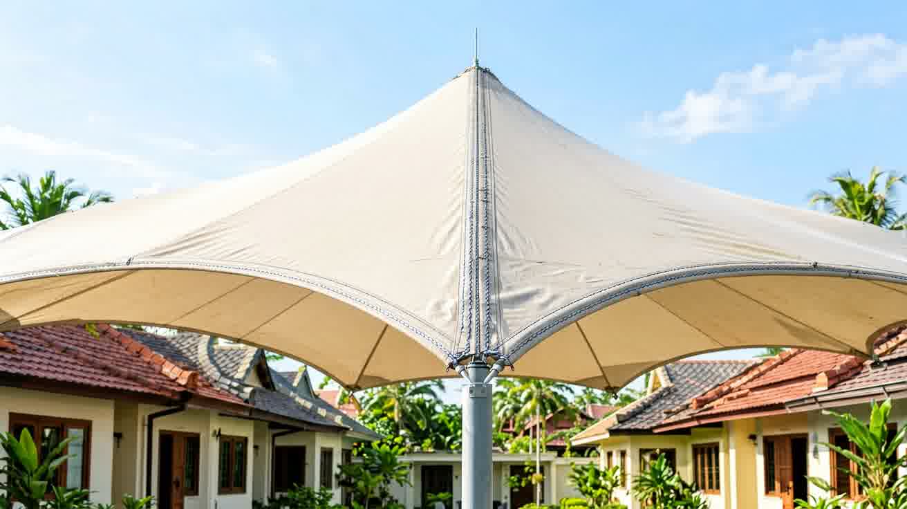 Perbaikan sambungan kanopi membrane yang mulai menganga