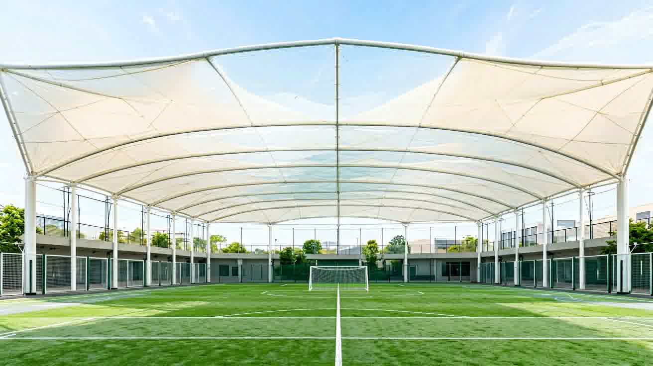 Atap clear-span membrane untuk lapangan futsal: kontrol cahaya dan drainase